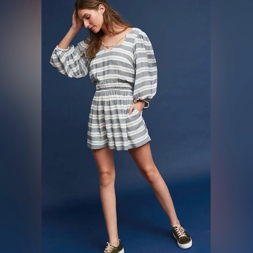 Anthropologie Holding Horses Blue Striped Romper Lined Size‎ Medium